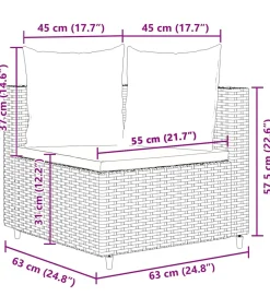 7-delige Loungeset met kussens poly rattan bruin
