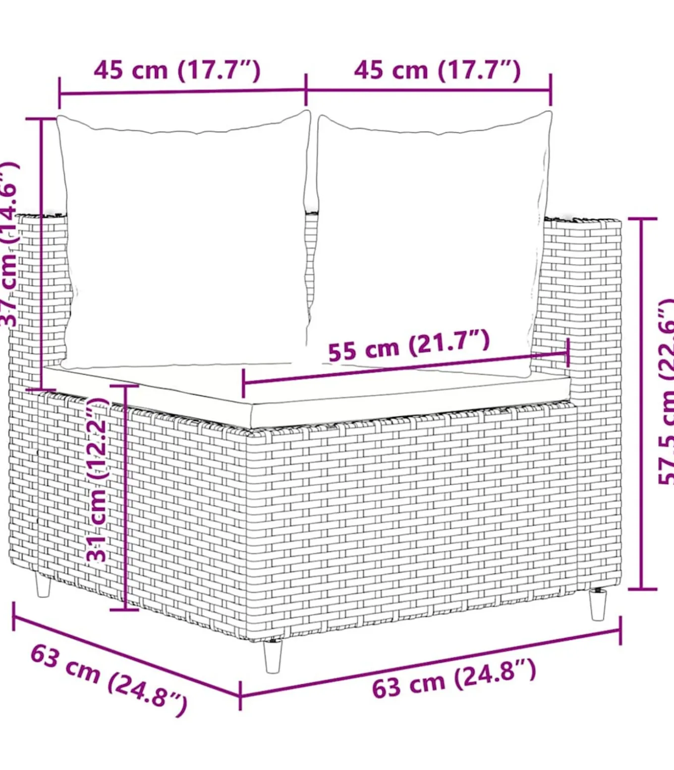 7-delige Loungeset met kussens poly rattan bruin