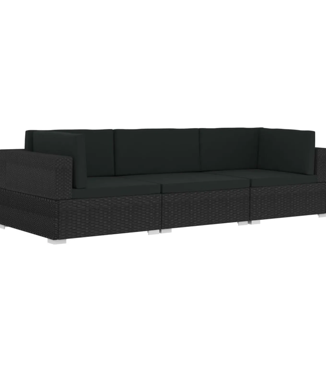 3-delige Loungeset met kussens poly rattan zwart
