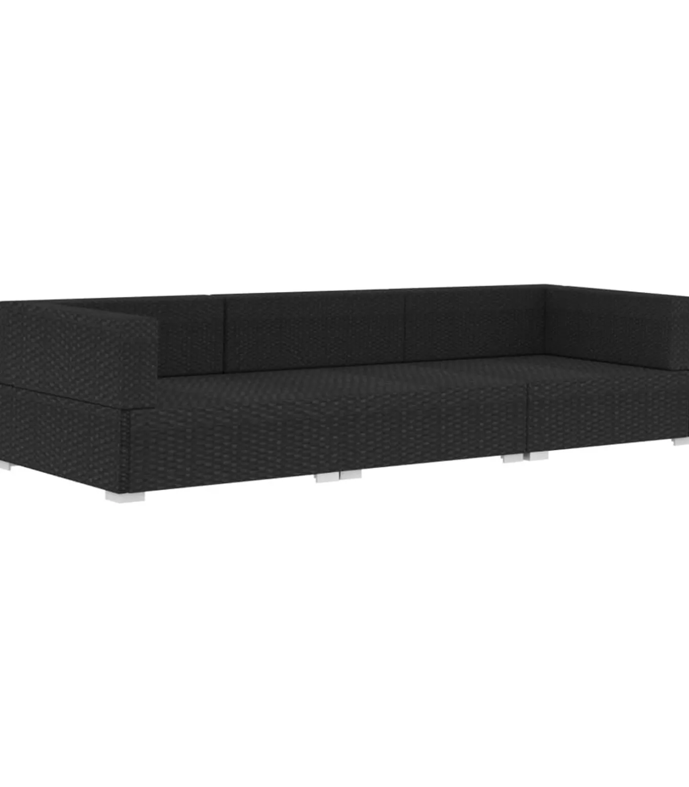 3-delige Loungeset met kussens poly rattan zwart