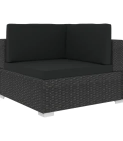 3-delige Loungeset met kussens poly rattan zwart