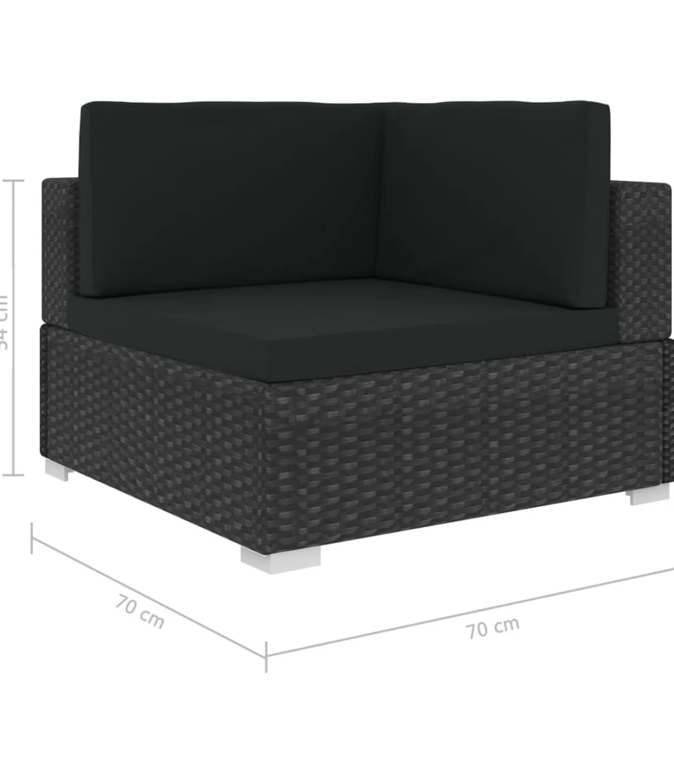 3-delige Loungeset met kussens poly rattan zwart