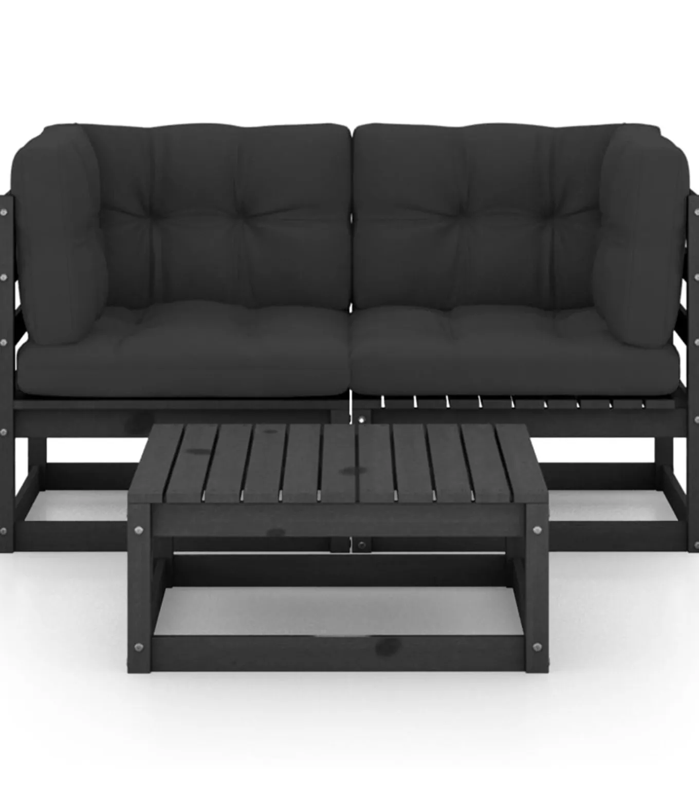 3-delige Loungeset met kussens massief grenenhout