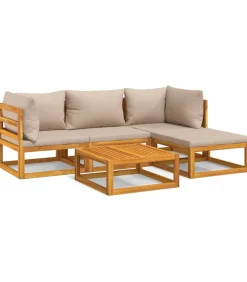 5-delige Loungeset met kussens massief hout taupe