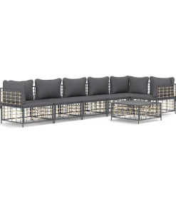 7-delige Loungeset met kussens poly rattan antracietkleurig