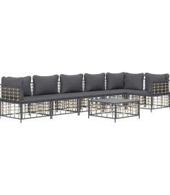 7-delige Loungeset met kussens poly rattan antracietkleurig
