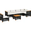 7-delige Loungeset met kussens poly rattan zwart