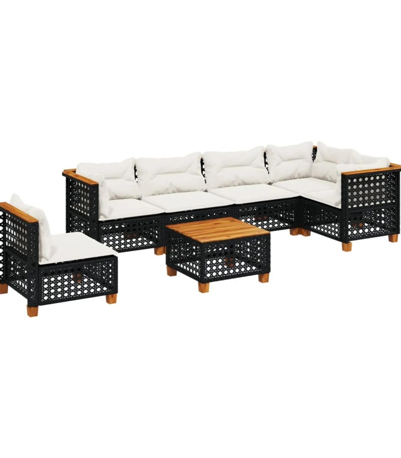 7-delige Loungeset met kussens poly rattan zwart