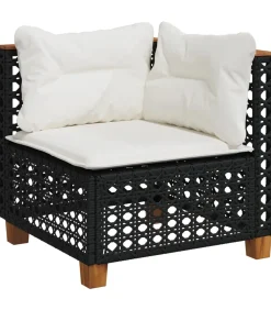 7-delige Loungeset met kussens poly rattan zwart