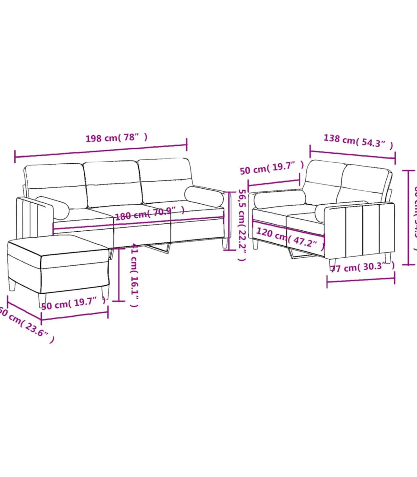 3-delige Loungeset met kussens stof bruin