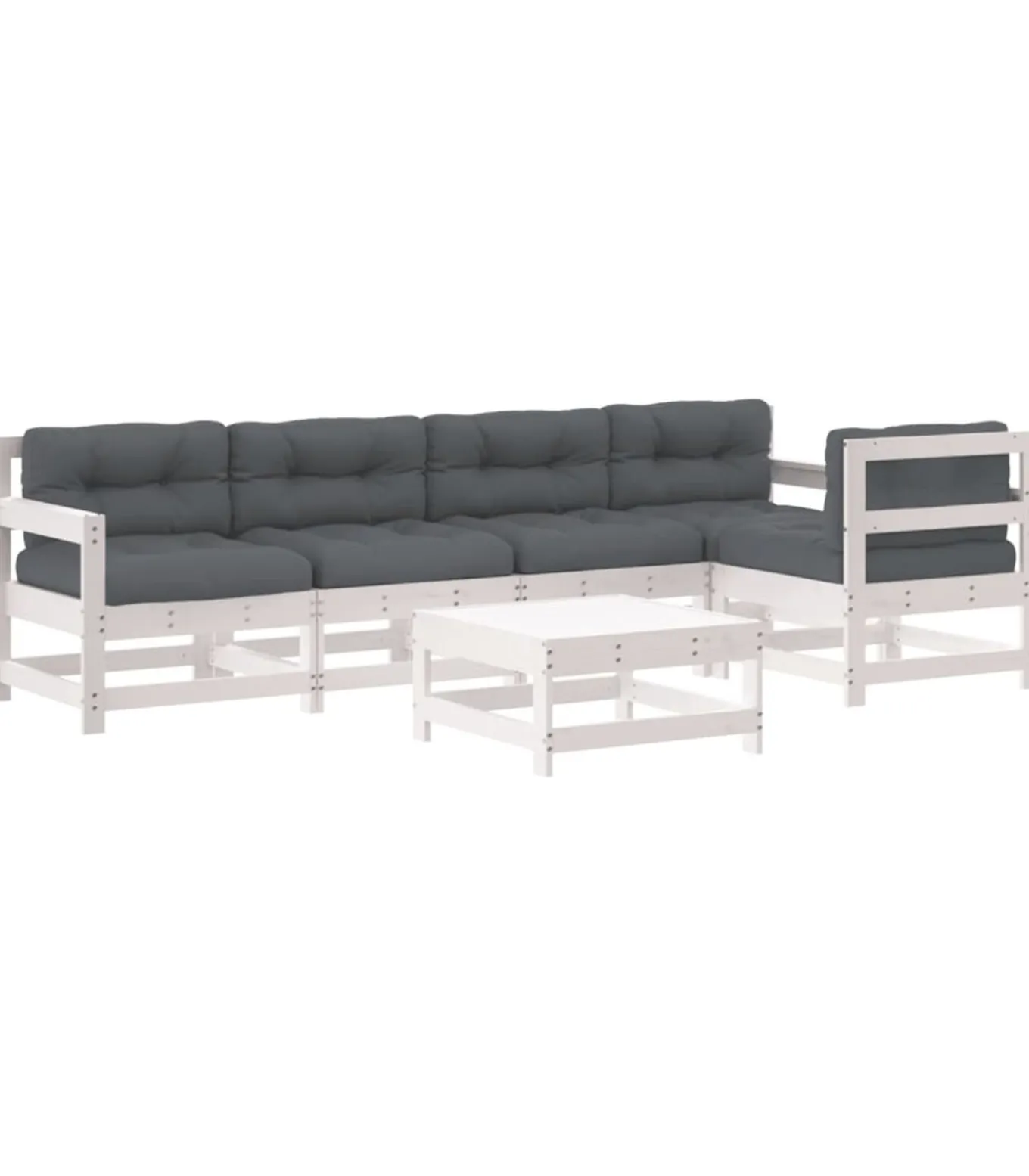 6-delige Loungeset met kussens massief hout wit