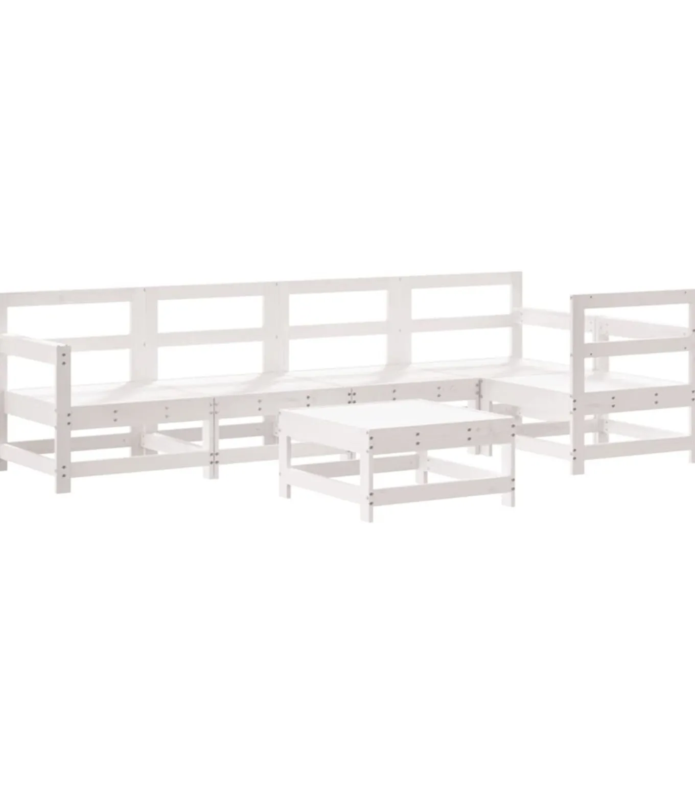 6-delige Loungeset met kussens massief hout wit