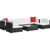 7-delige Loungeset met kussens poly rattan zwart