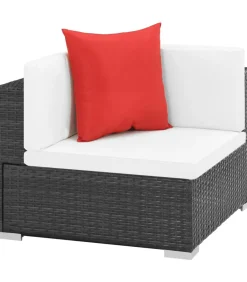 7-delige Loungeset met kussens poly rattan zwart