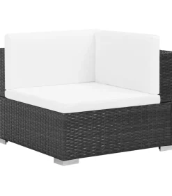 7-delige Loungeset met kussens poly rattan zwart