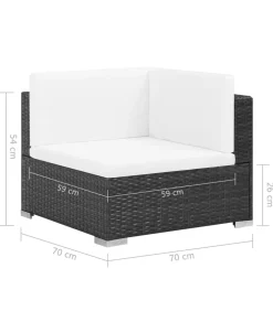7-delige Loungeset met kussens poly rattan zwart