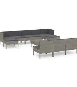 11-delige Loungeset met kussens poly rattan grijs