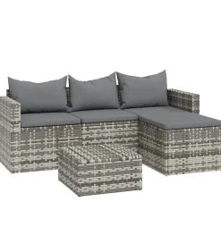 3-delige Loungeset met kussens poly rattan grijs