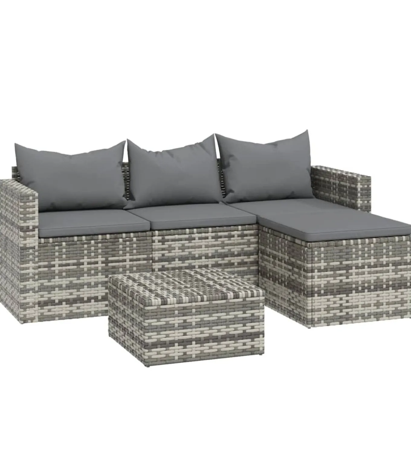 3-delige Loungeset met kussens poly rattan grijs