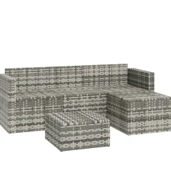3-delige Loungeset met kussens poly rattan grijs