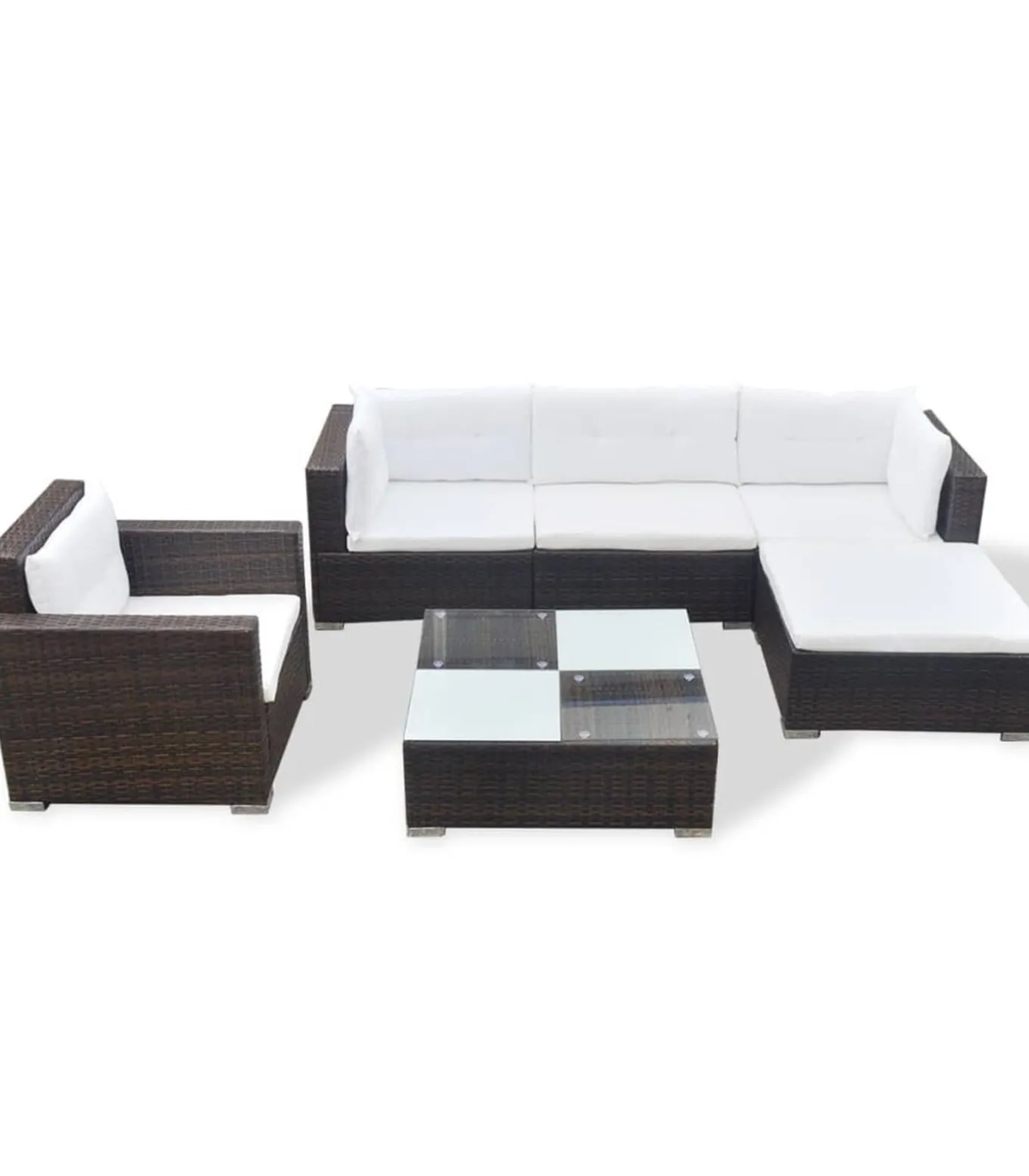 6-delige Loungeset met kussens poly rattan bruin