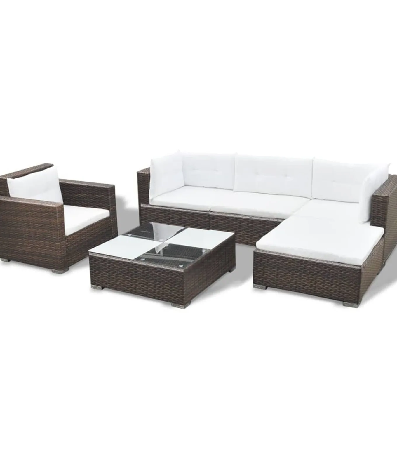 6-delige Loungeset met kussens poly rattan bruin