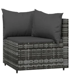 3-delige Loungeset met kussens poly rattan grijs