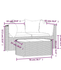 3-delige Loungeset met kussens poly rattan grijs