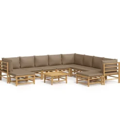 11-delige Loungeset met kussens bamboe taupe