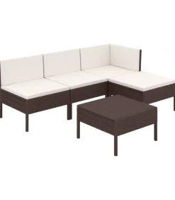 5-delige Loungeset met kussens poly rattan bruin