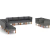 10-delige Loungeset poly rattan en eucalyptushout grijs