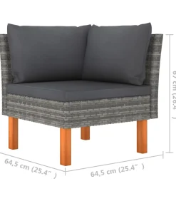 10-delige Loungeset poly rattan en eucalyptushout grijs