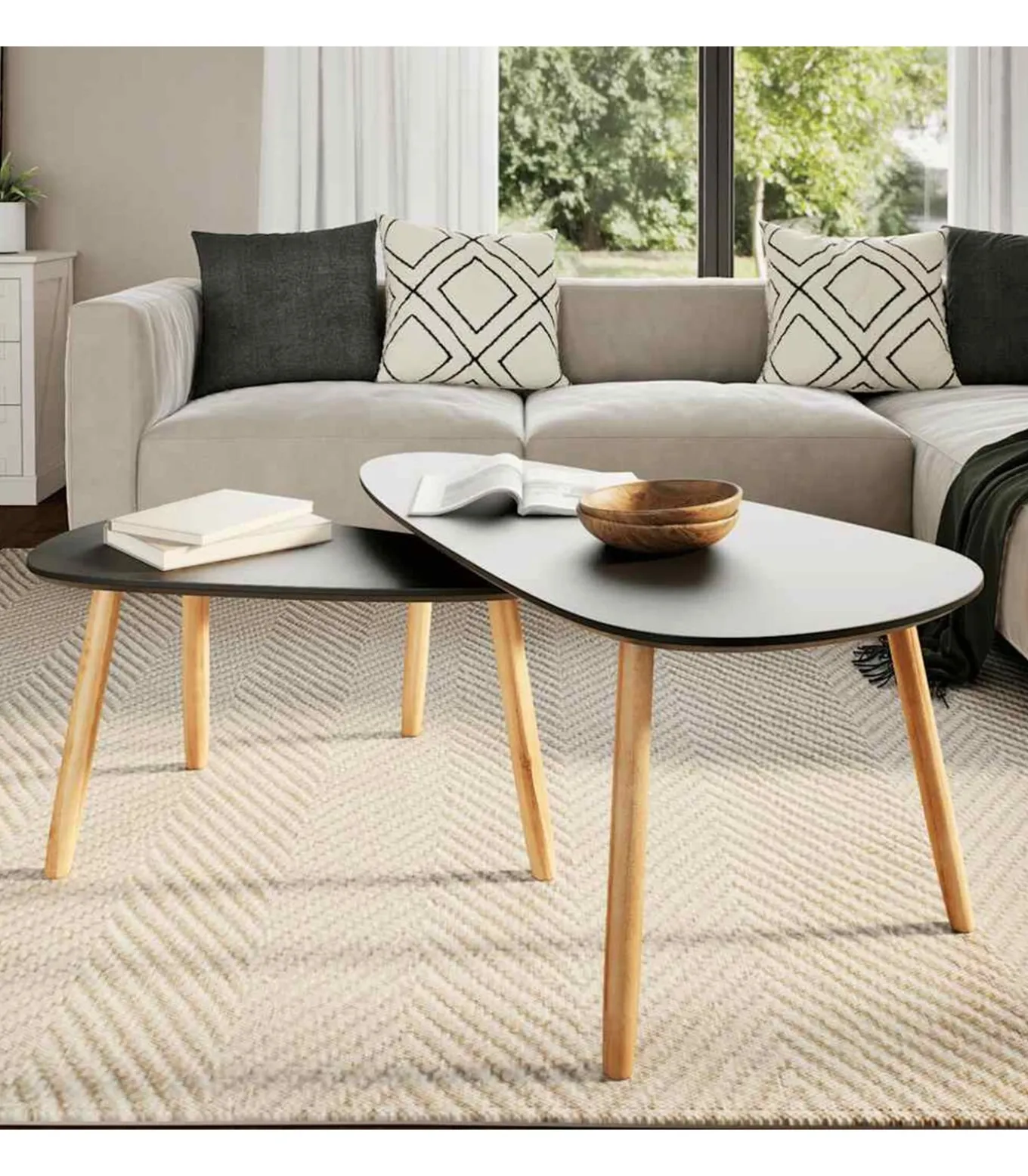 2-delige Salontafelset massief grenenhout zwart