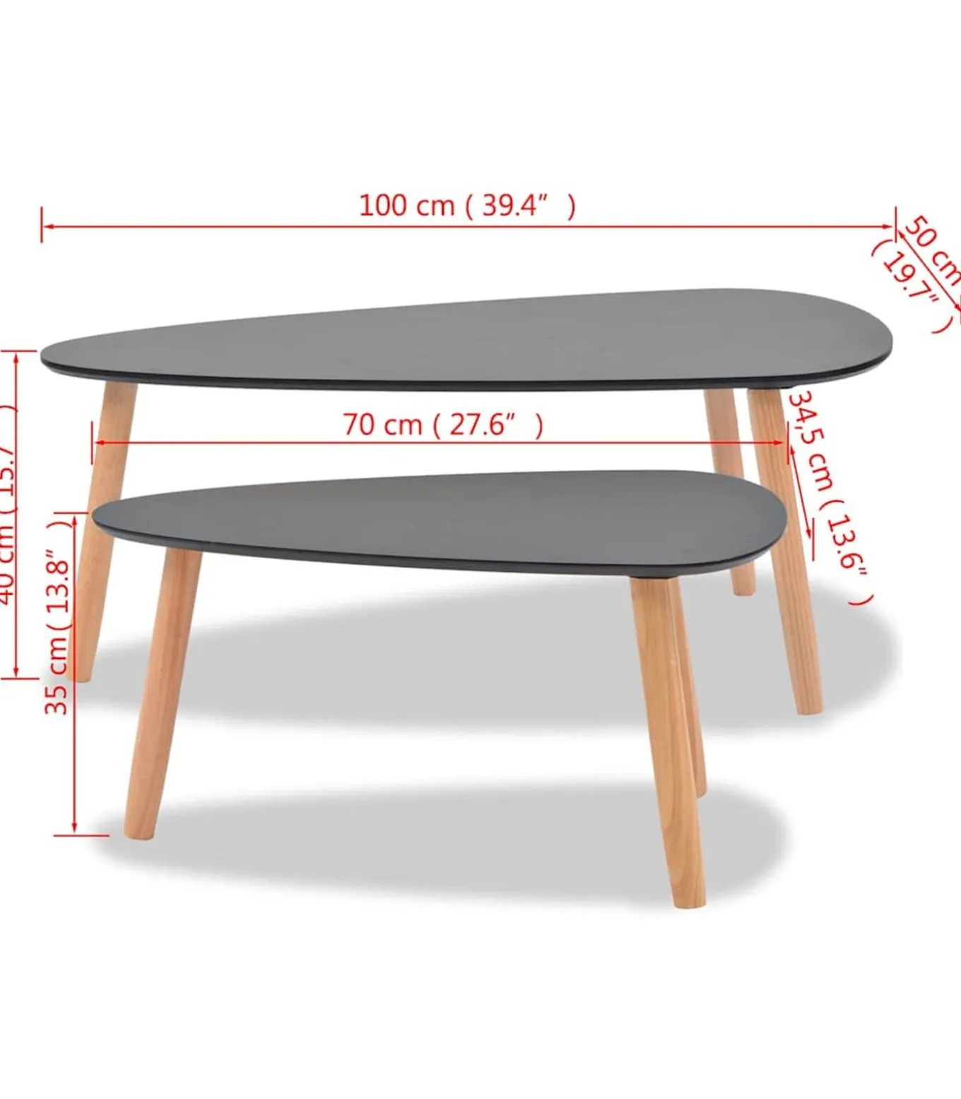 2-delige Salontafelset massief grenenhout zwart
