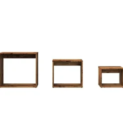 3-delige Tafeltjesset bewerkt hout oud houtkleurig