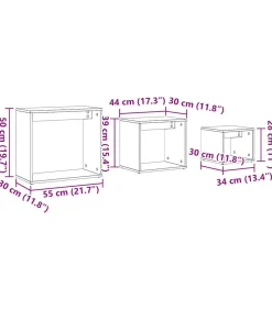 3-delige Tafeltjesset bewerkt hout oud houtkleurig