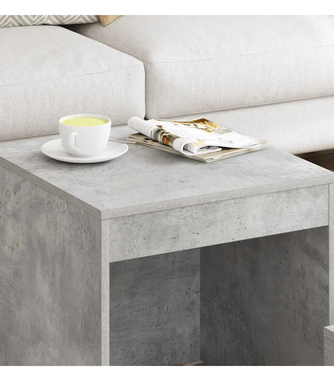 3-delige Tafeltjesset bewerkt hout betongrijs