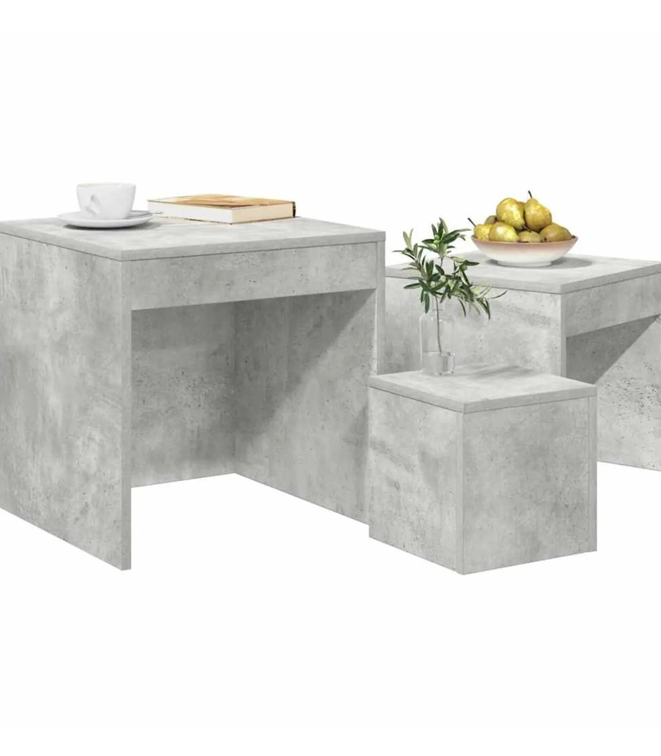 3-delige Tafeltjesset bewerkt hout betongrijs