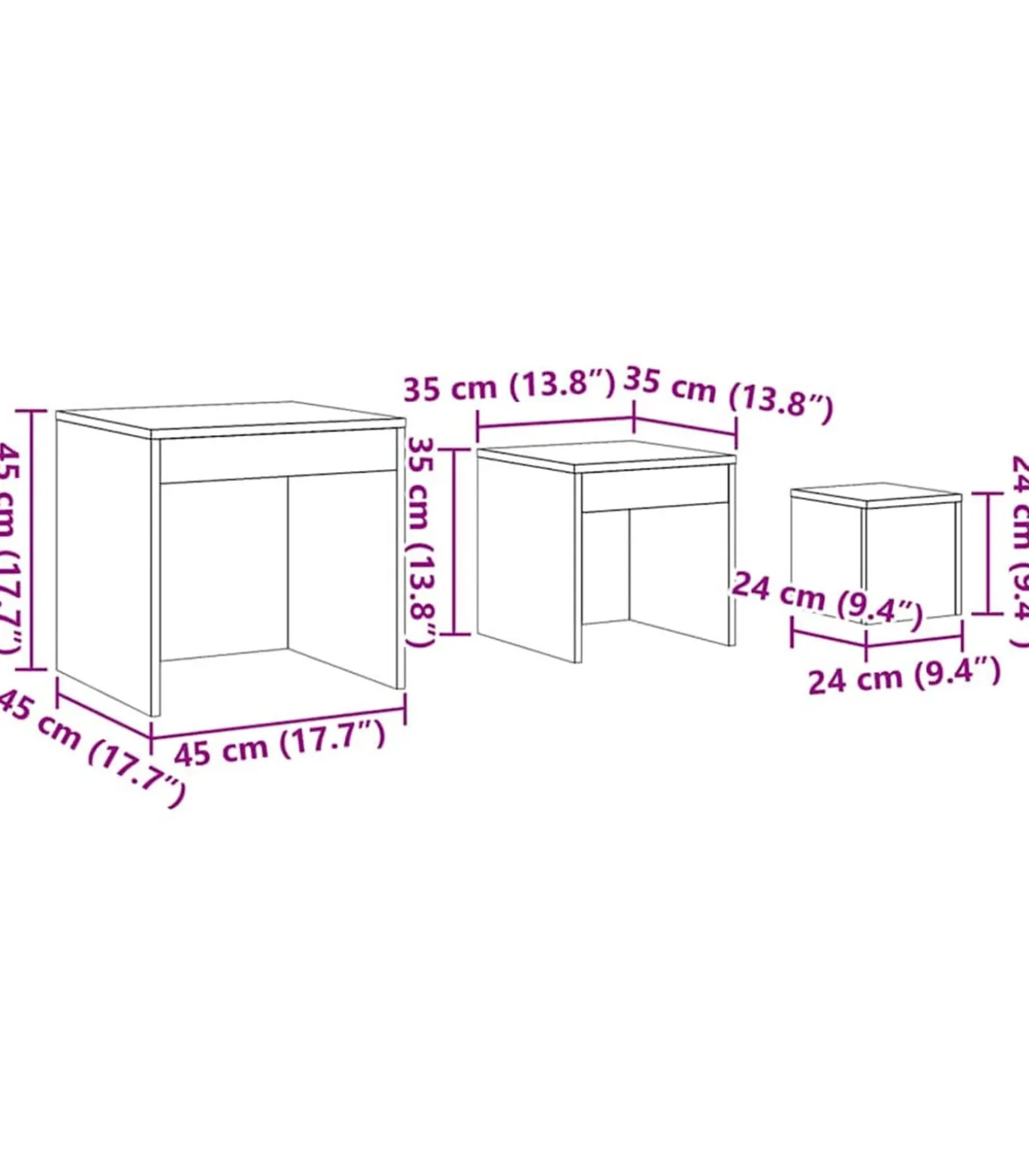 3-delige Tafeltjesset bewerkt hout betongrijs