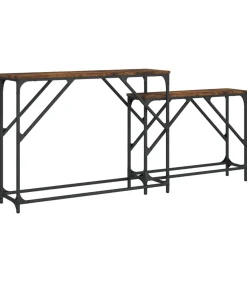 2-delige Tafeltjesset bewerkt hout gerookt eikenkleurig