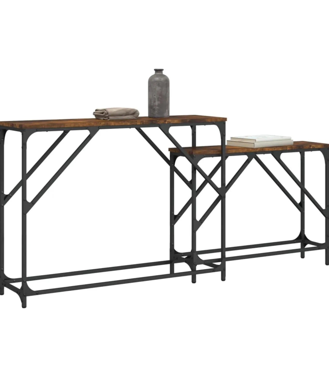 2-delige Tafeltjesset bewerkt hout gerookt eikenkleurig