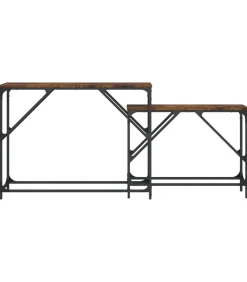 2-delige Tafeltjesset bewerkt hout gerookt eikenkleurig