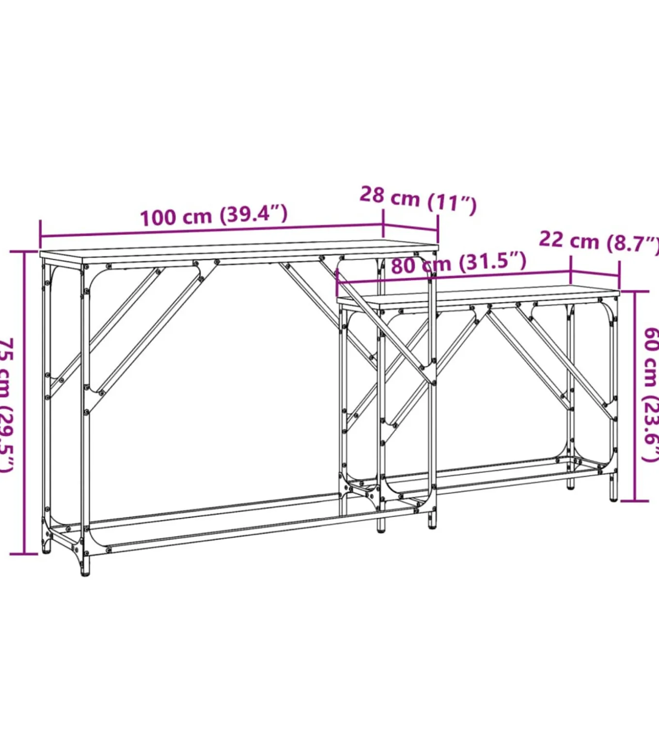 2-delige Tafeltjesset bewerkt hout gerookt eikenkleurig