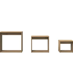 3-delige Tafeltjesset bewerkt hout artisanaal eikenkleur
