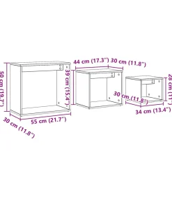 3-delige Tafeltjesset bewerkt hout artisanaal eikenkleur