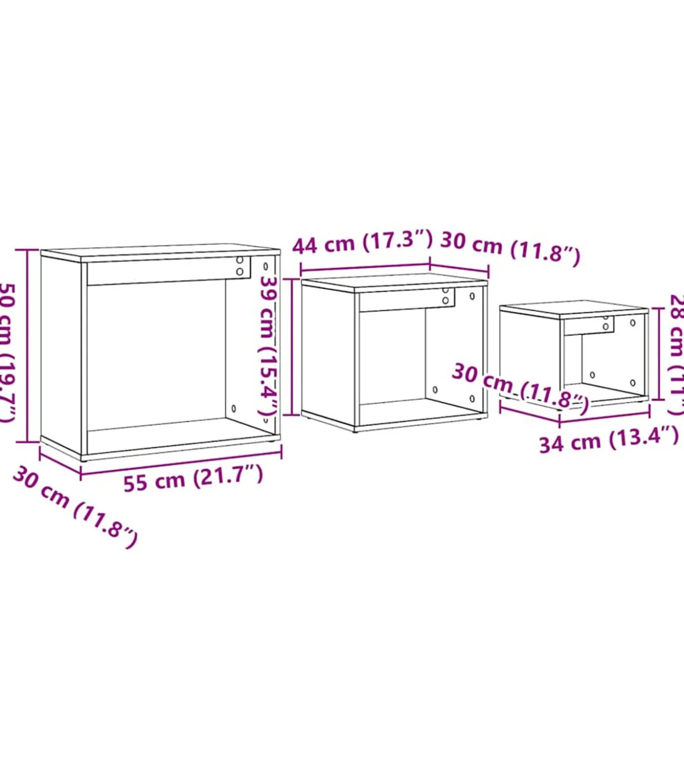 3-delige Tafeltjesset bewerkt hout artisanaal eikenkleur