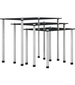 3-delige Tafeltjesset gehard glas zwart