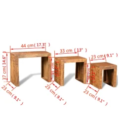 3-delige Tafeltjesset massief mangohout