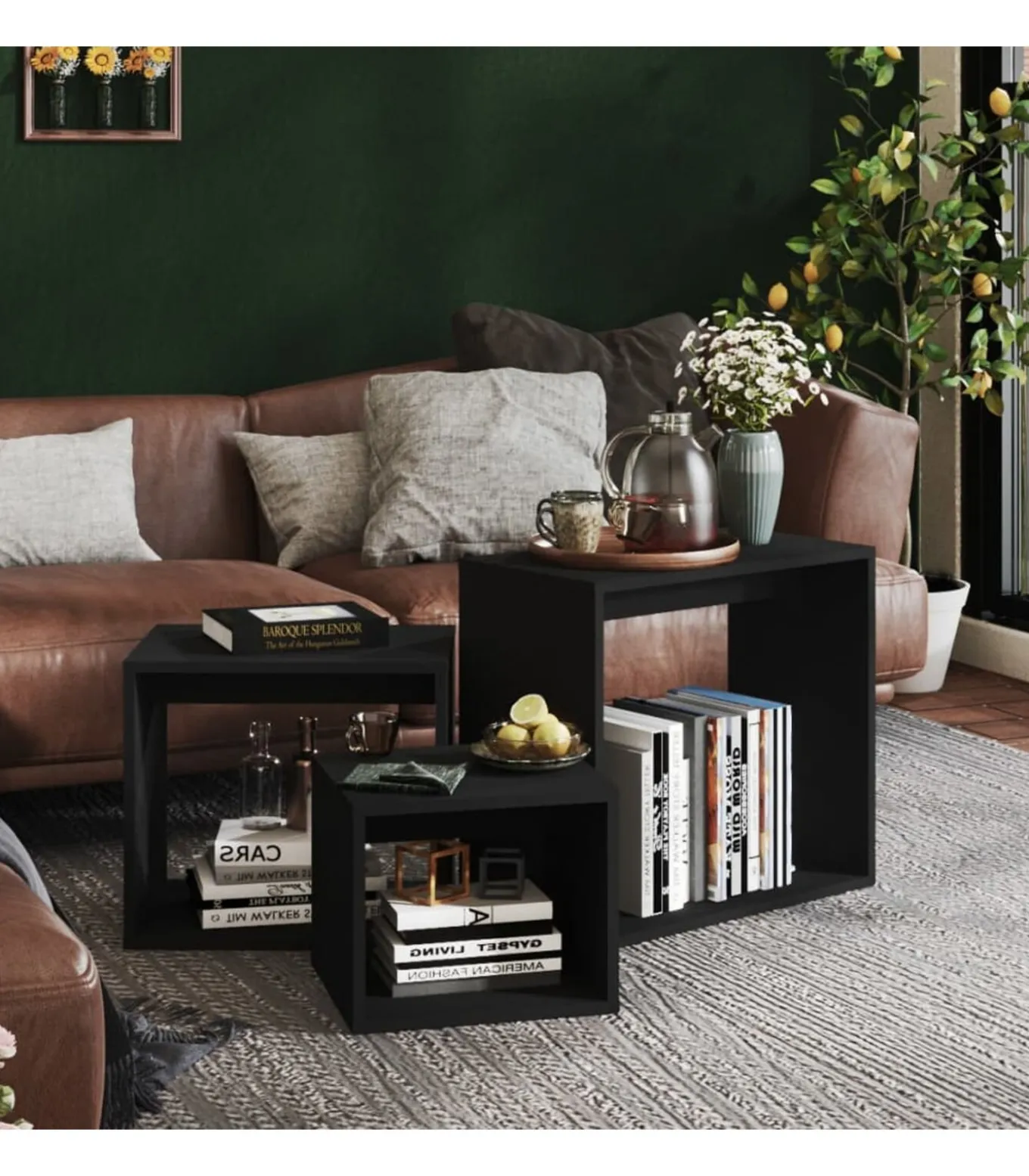 3-delige Tafeltjesset spaanplaat zwart