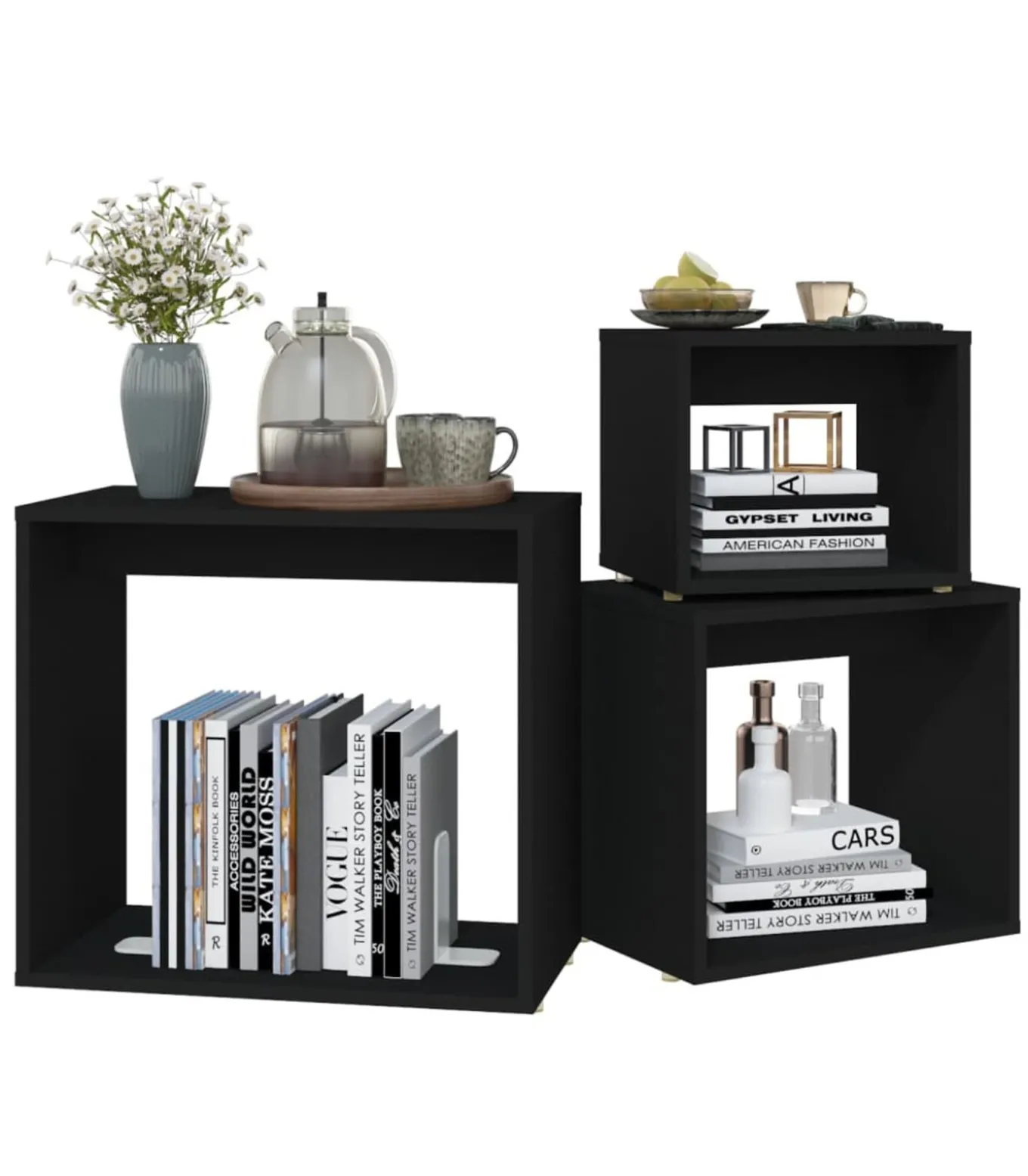 3-delige Tafeltjesset spaanplaat zwart